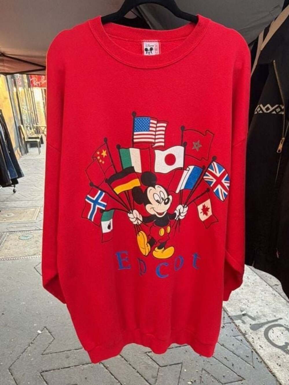 Vintage 90s Disney Designs Epcot Mickey Mouse World Flags Red Sweatshirt Size 4X